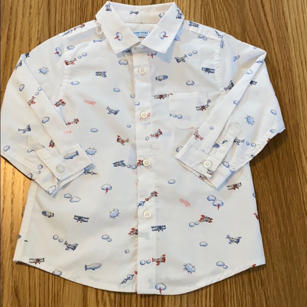 Mayoral Airplane Long Sleeve Button Down